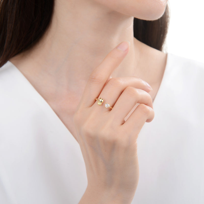 Anillo D'oro Orso e Cuore