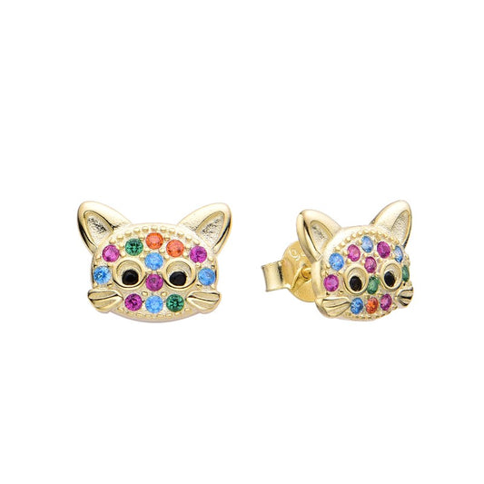 Zarcillos Stud D'oro Gatto Multicolore